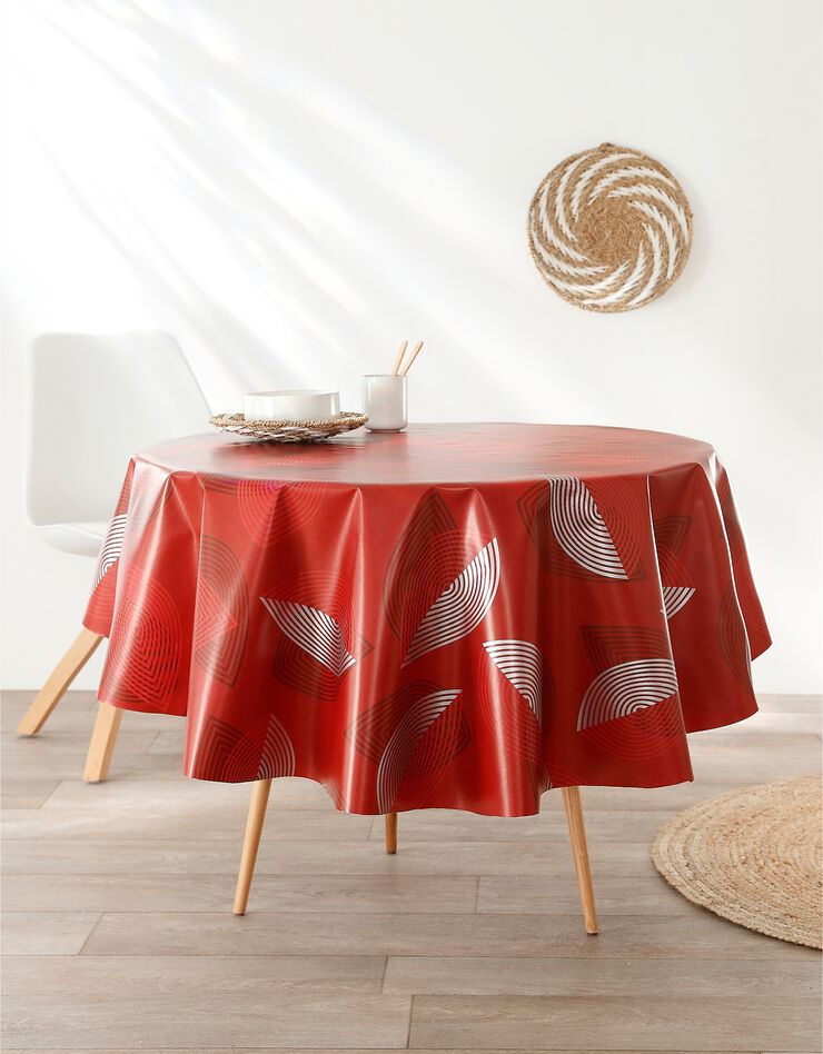 Nappe toile cirée motifs feuilles (rouge)