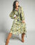 Robe longue imprimé floral finition macramé (marine / vert)