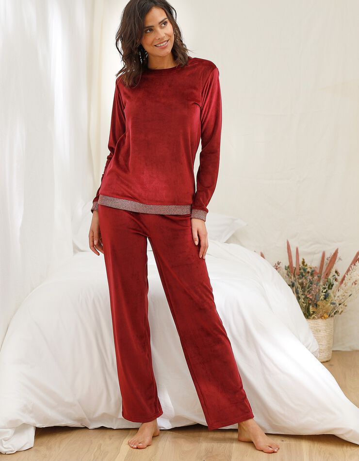 Pyjama en velours stretch bordeaux , détails scintillants (bordeaux) Pyjama en velours stretch bordeaux , détails scintillants (bordeaux)