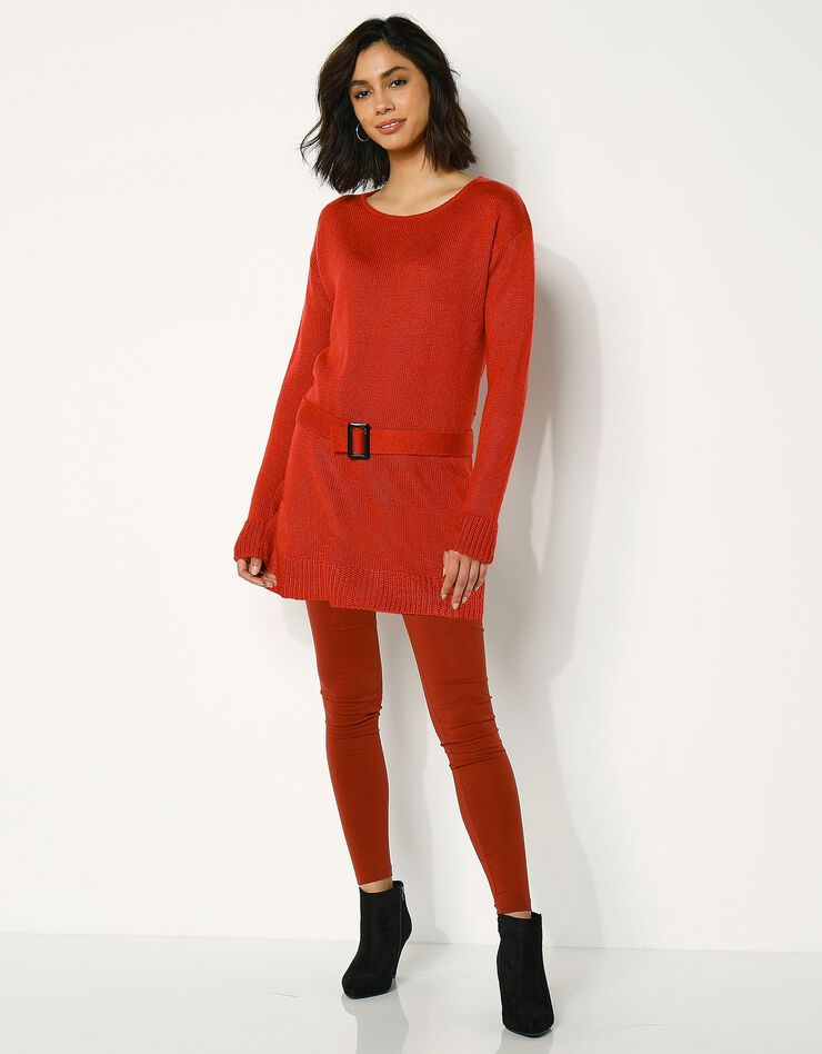 Pull tunique uni à ceinture amovible - toucher mohair (tomette) Pull tunique uni à ceinture amovible - toucher mohair (tomette)