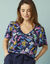 Blouse manches courtes Spécial Petites crêpe imprimé (marine / vert)