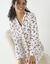 Pyjama col tailleur imprimé houx  (écru / cerise)