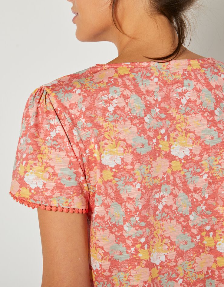 Tee-shirt imprimé coupe loose effet lin (corail / rose) Tee-shirt imprimé coupe loose effet lin (corail / rose)