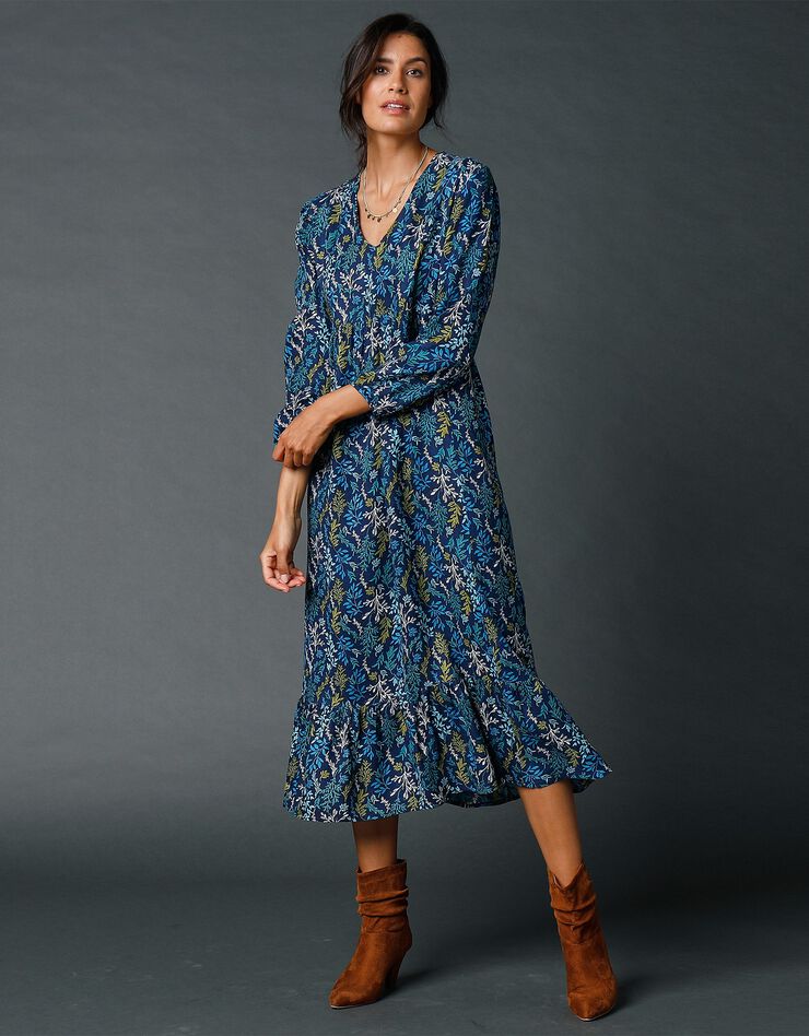 Robe imprimée col V (marine / vert) Robe imprimée col V (marine / vert)