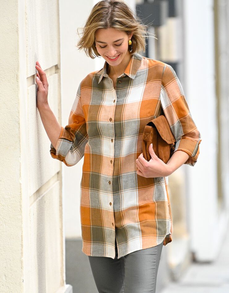 Chemise longue grands carreaux flanelle (kaki) Chemise longue grands carreaux flanelle (kaki)