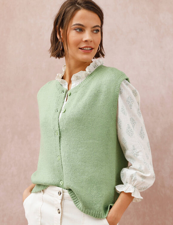 Gilet boutonn&eacute; sans manches (vert)