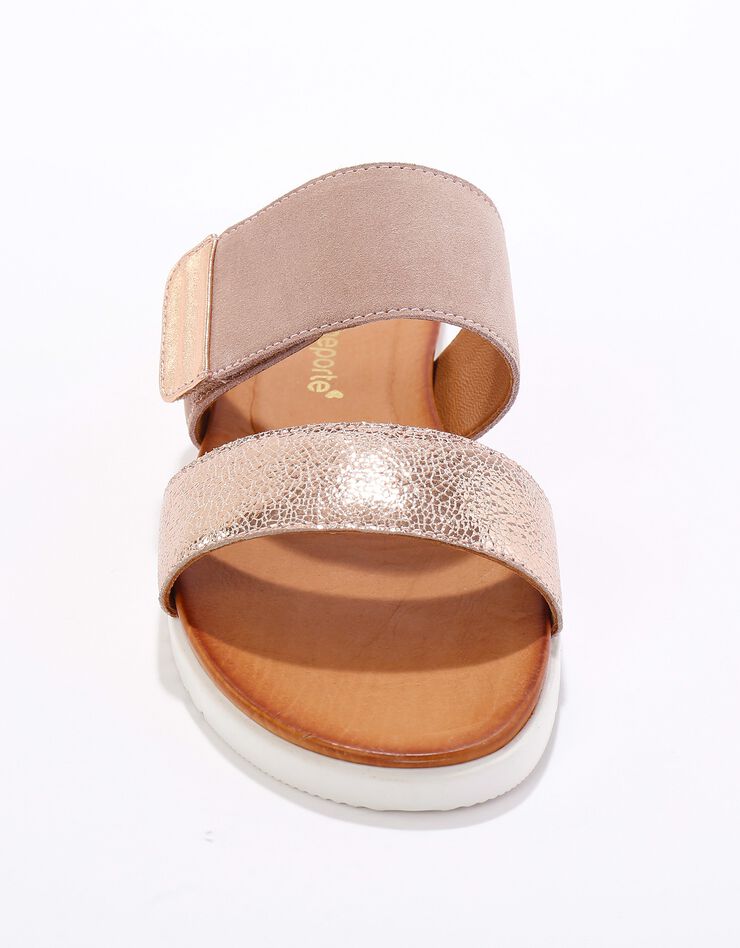 Mules scratchées largeur confort à ouverture totale, cuir irisé (beige)