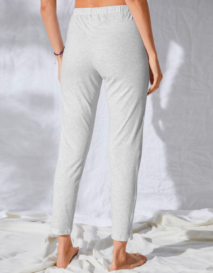 Pantalon fuselé uni taille élastiquée (gris chiné)
