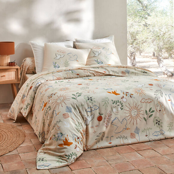 Linge de lit Mad&egrave;re imprim&eacute; proven&ccedil;al - en coton  (sable)