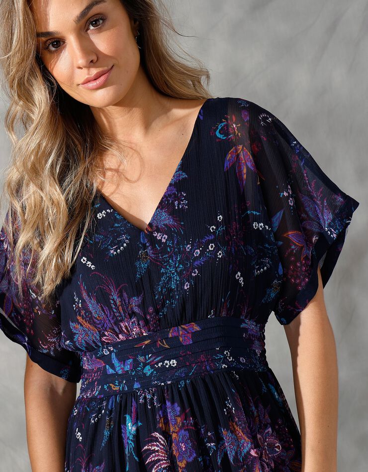 Robe longue en voile imprimé (marine / violine)