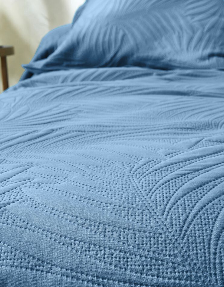 Couvre-lit uni matelassé reliéfé "feuillage" (bleu grisé)