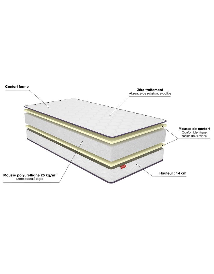 Matelas mousse Mérinos 14 cm confort ferme (blanc)