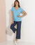 T-shirt col tunisien uni, coton (bleu turquoise)