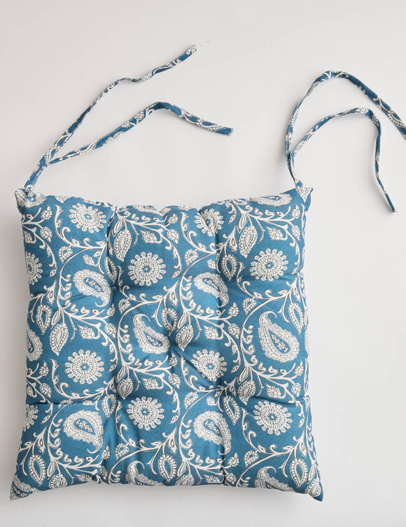 Galette de chaise carr&eacute;e imprim&eacute; indien - lot de 2 (bleu)