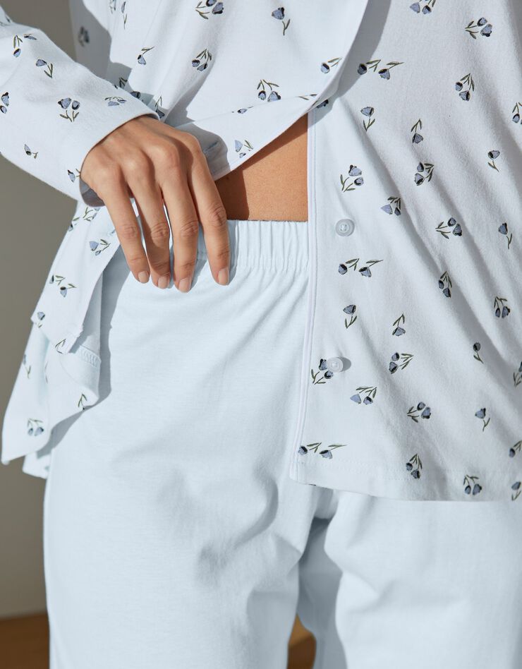 Pyjama imprimé "tulipes" col tailleur manches longues (ciel)