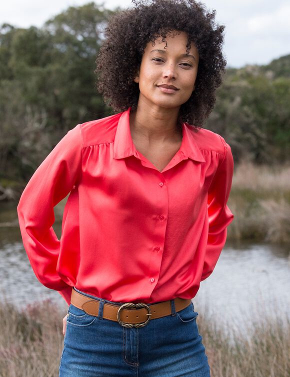 Chemise volume ample unie, satin (rouge)