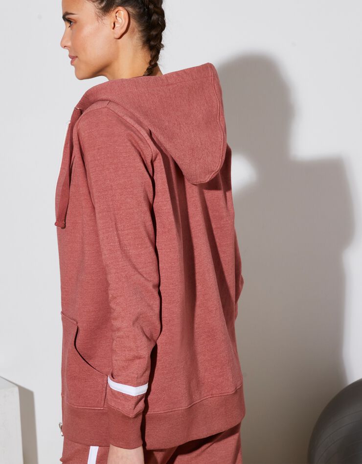 Sweat zippé en molleton gratté intérieur, avec capuche doublée (bois de rose / écru) Sweat zippé en molleton gratté intérieur, avec capuche doublée (bois de rose / écru)