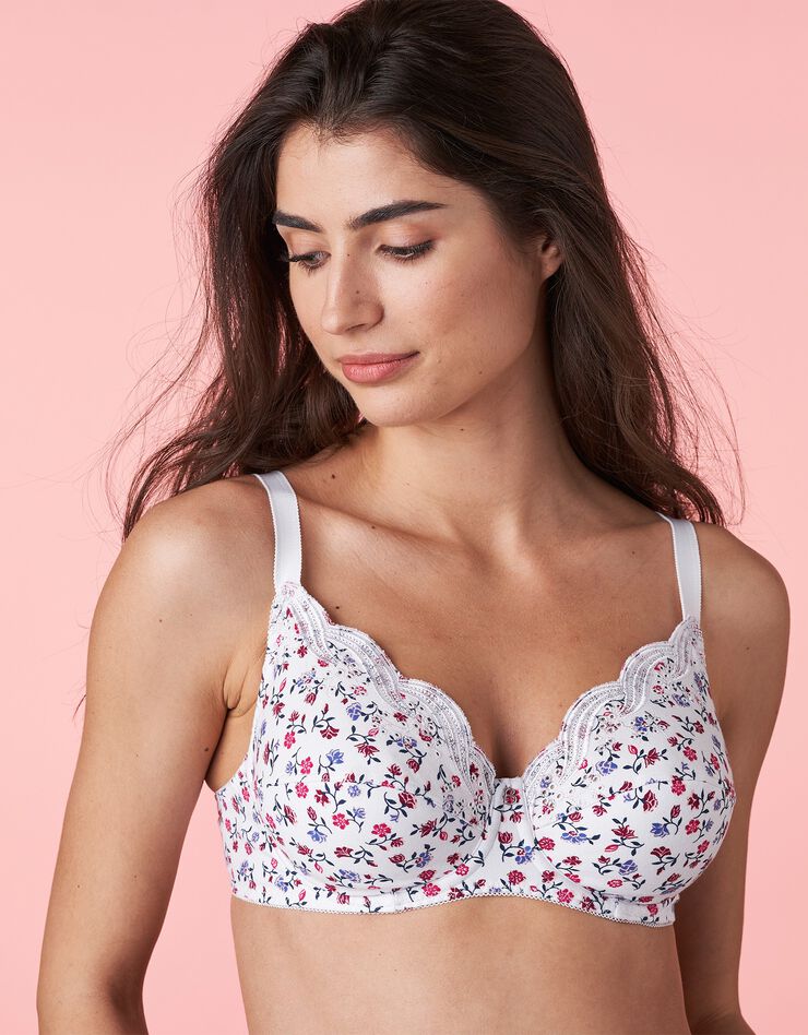 Soutien-gorge emboîtant Emily coton stretch imprimé fleuri - avec armatures (blanc) Soutien-gorge emboîtant Emily coton stretch imprimé fleuri - avec armatures (blanc)
