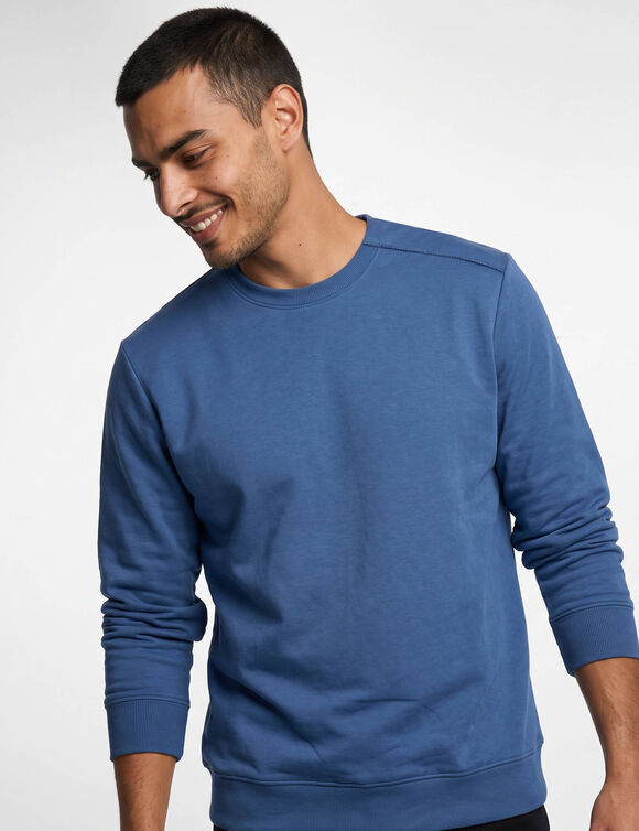 Sweat facile &agrave; enfiler col rond, ouverture &eacute;paule, molleton gratt&eacute; (bleu)