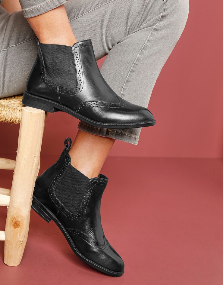Boots perforées en cuir femme - noir (noir)