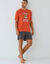 Pyjama short message motif hibou manches courtes  (orange / anthracite)