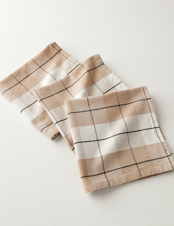 Serviette de table carreaux tissé teint - lot de 3 (beige)