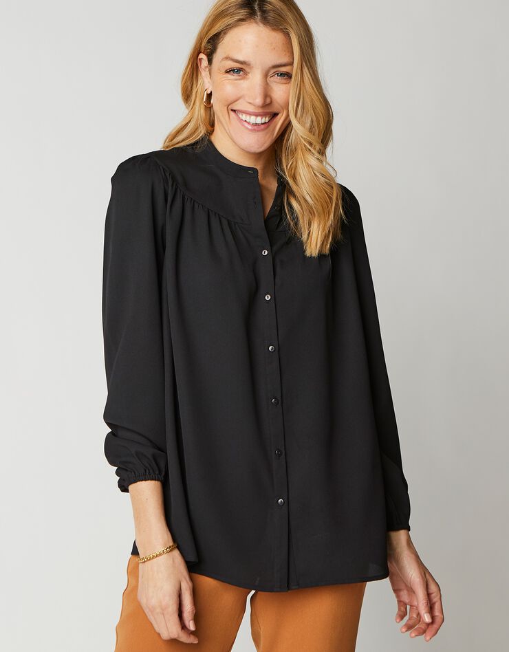 Blouse boutonnée col officier (noir) Blouse boutonnée col officier (noir)