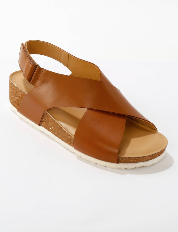 Sandales cuir compensées à brides (caramel)