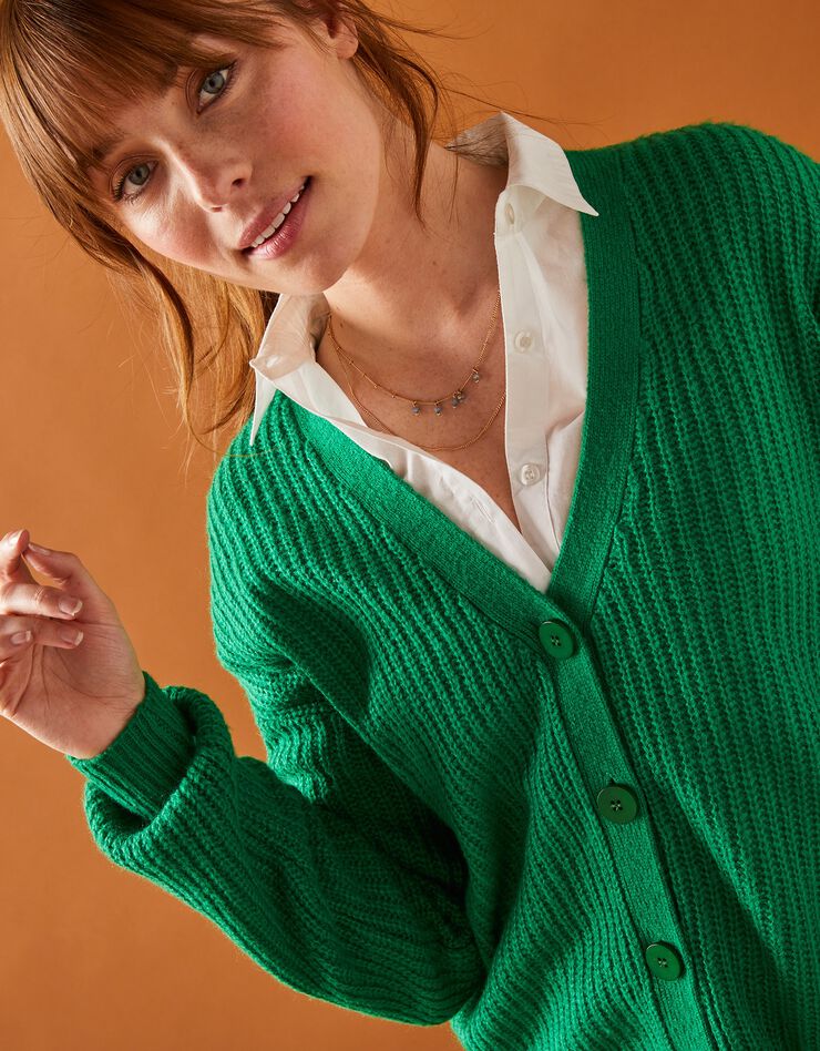 Gilet boutonné volume loose maille toucher mohair (vert) Gilet boutonné volume loose maille toucher mohair (vert)