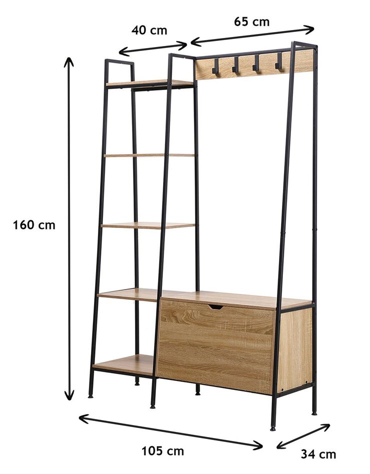 Penderie STOCKIES - 5 étagères, 4 patères, 1 coffre (naturel)