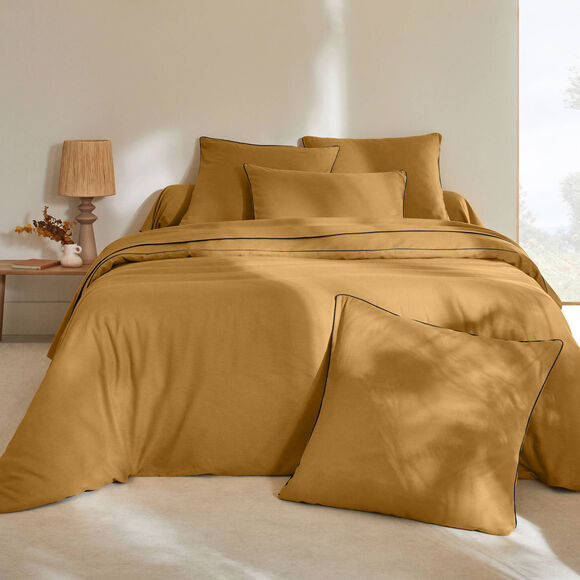 Linge de lit uni flanelle passepoil contrasté, collection "Intemporelle" (bronze)