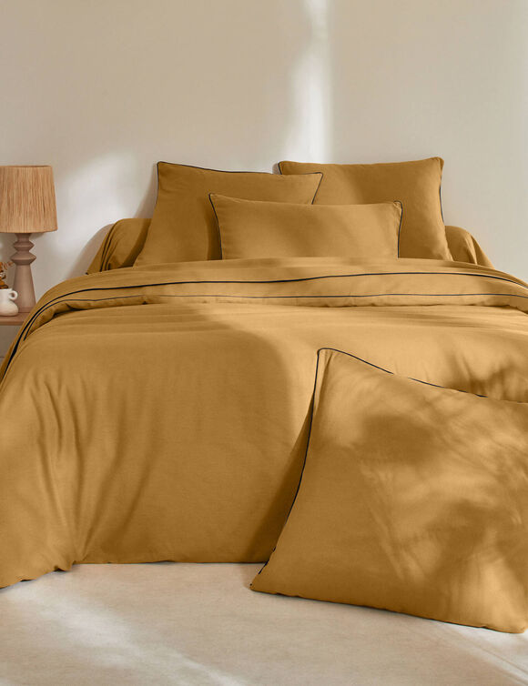 Linge de lit uni flanelle passepoil contrasté, collection "Intemporelle" (bronze)