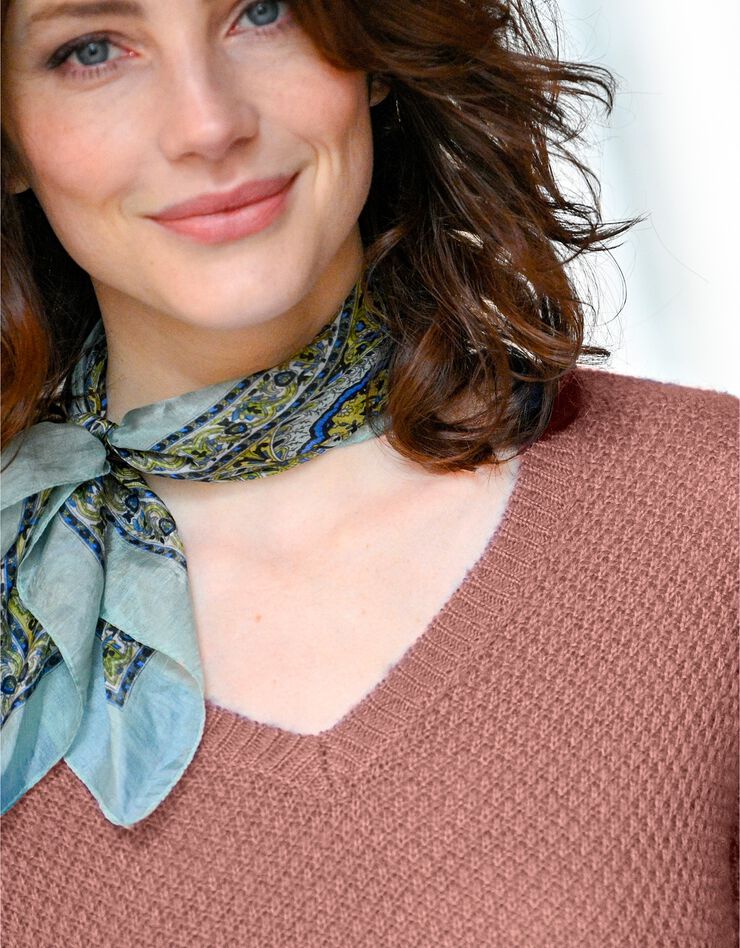 Pull tunique col V maille ajourée toucher mohair (bois de rose) Pull tunique col V maille ajourée toucher mohair (bois de rose)