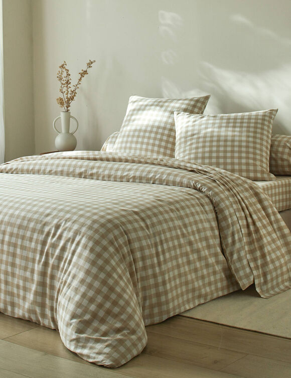 Linge de lit Lou imprimé carreaux - en coton (beige)