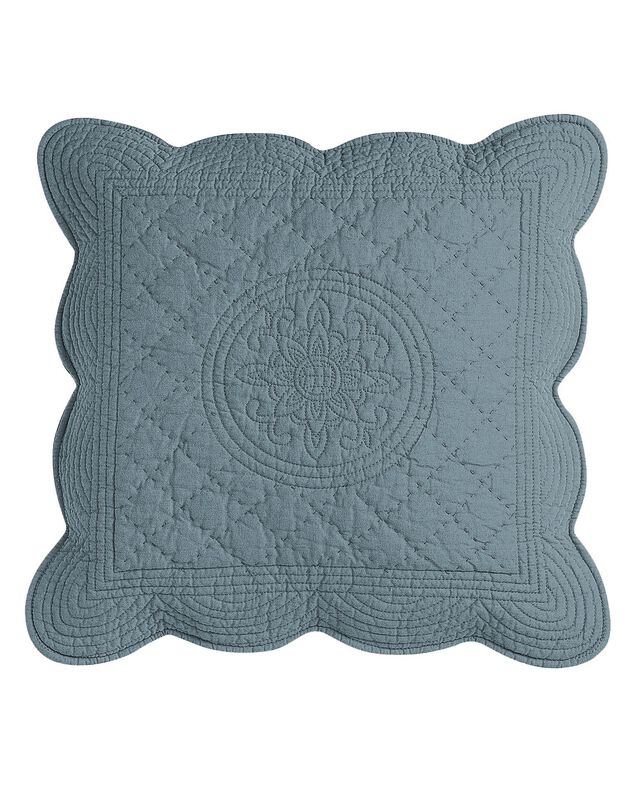Housse coussin unie style boutis Cassandre (bleu grisé)