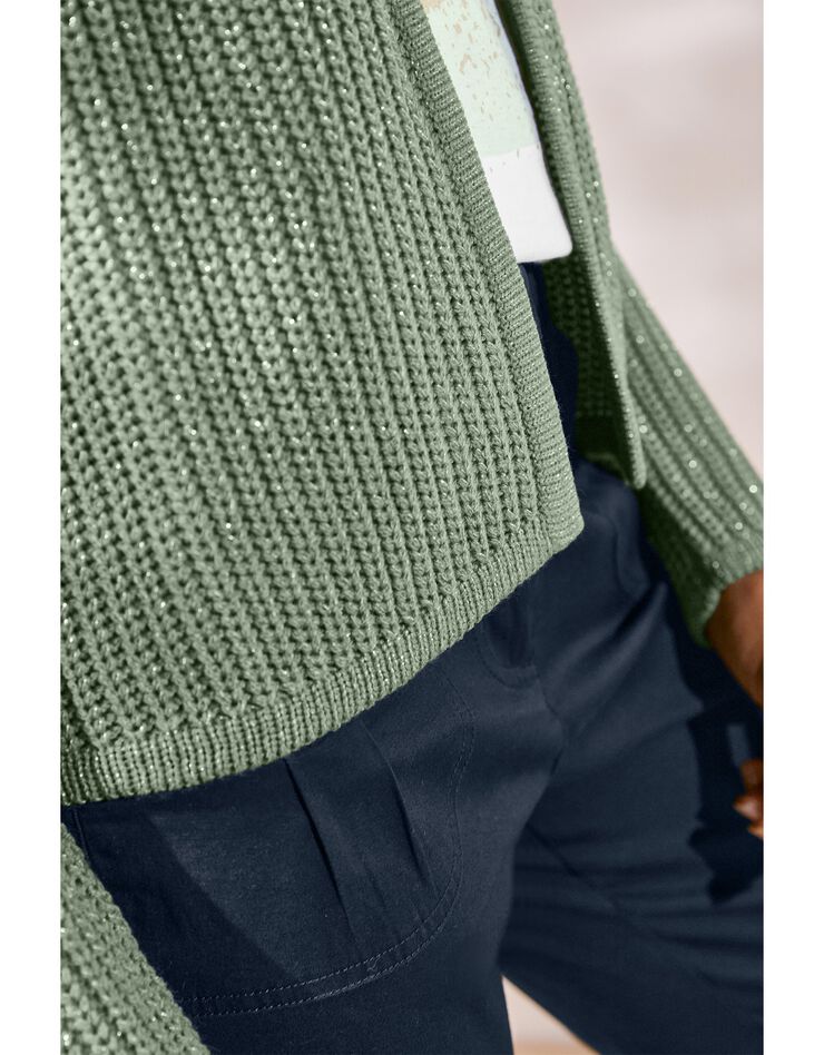 Gilet paletot fils dorés, maille anglaise toucher mohair (kaki) Gilet paletot fils dorés, maille anglaise toucher mohair (kaki)