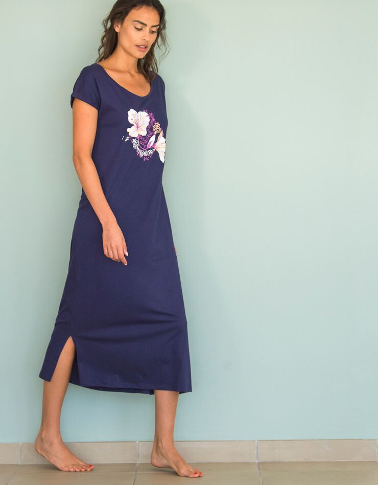 Chemise de nuit longue manches courtes – Lot de 2 (marine + parme) Chemise de nuit longue manches courtes – Lot de 2 (marine + parme)