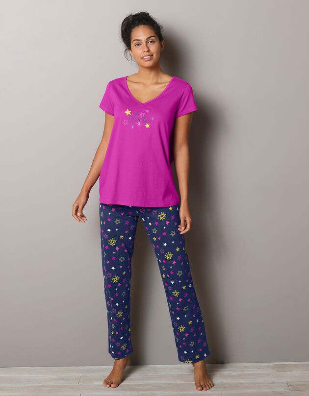 Tee-shirt de pyjama manches courtes imprimé Estrella  (fuchsia)