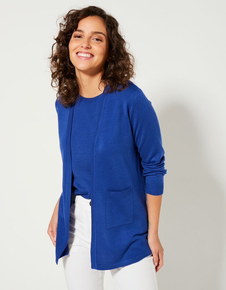 Gilet porter ouvert toucher cachemire (bleu dur) Gilet porter ouvert toucher cachemire (bleu dur)