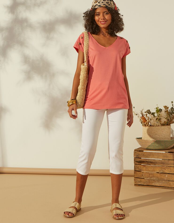 Tee-shirt boutonné uni (corail) Tee-shirt boutonné uni (corail)