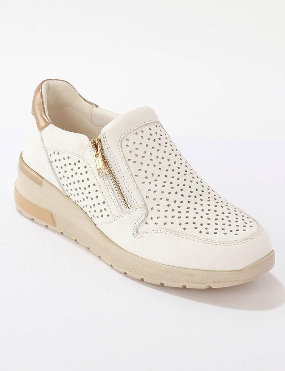 Baskets zippées compensées en cuir (blanc)