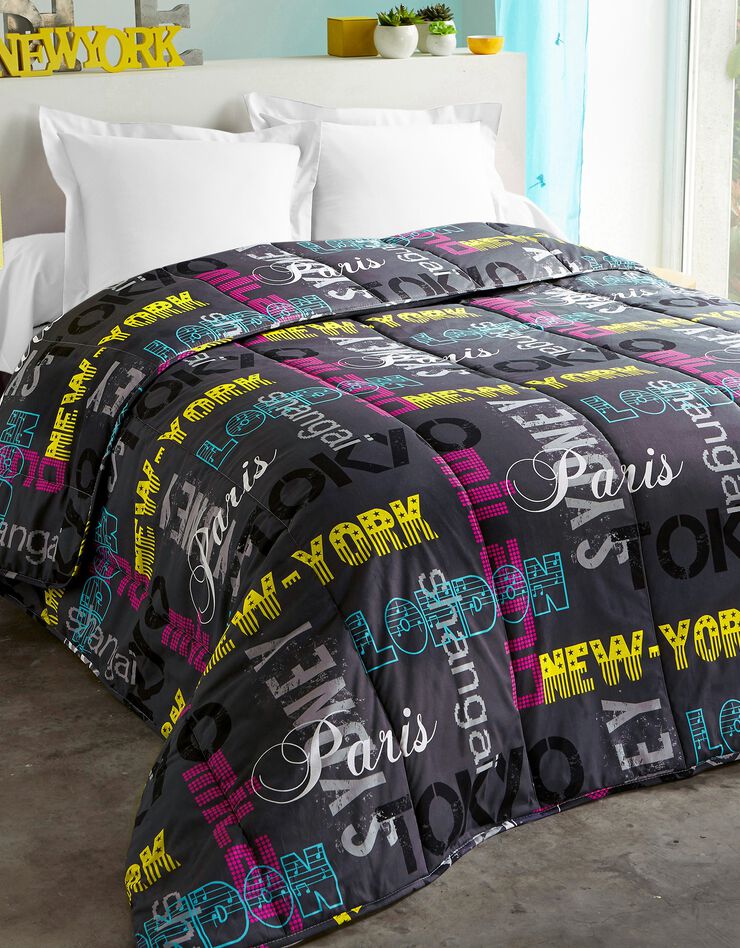 Couette coton imprimée Capitales 400g/m2 (noir)