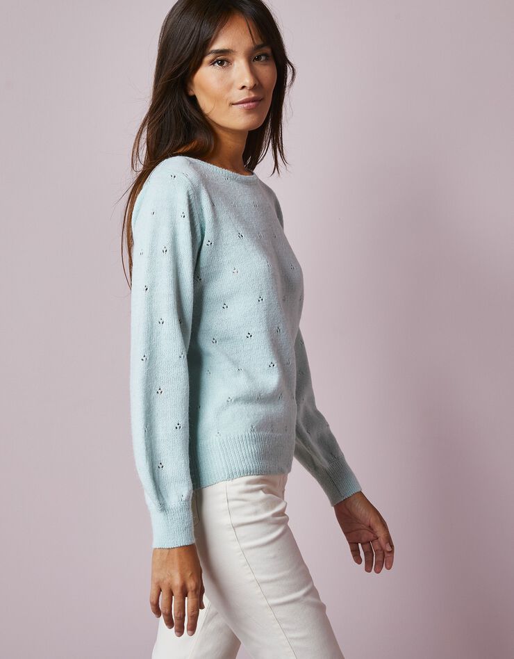Pull maille pointelle, toucher mohair (vert amande) Pull maille pointelle, toucher mohair (vert amande)