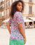 Chemisier boutonné manches blousantes imprimé, voile jacquard (corail)