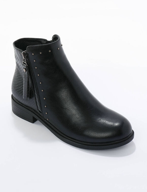 Boots bi-matière, zippées et cloutées (noir)