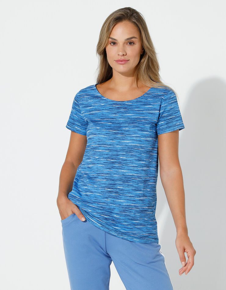 Tee-shirt col rond imprimé chiné (bleu chiné)