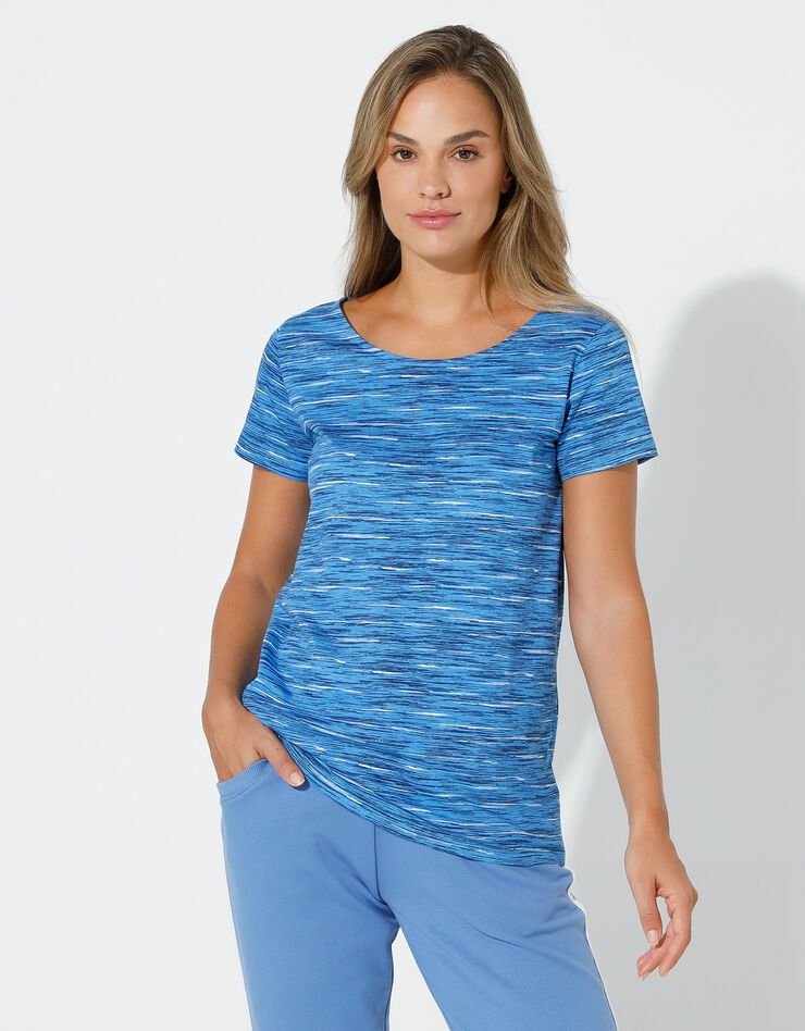 Tee-shirt col rond imprimé chiné (bleu chiné) Tee-shirt col rond imprimé chiné (bleu chiné)