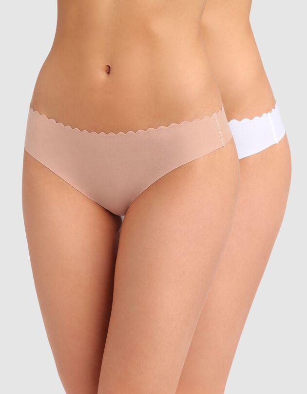 String  coton stretch Body Touch- Lot de 2 (blanc + peau)