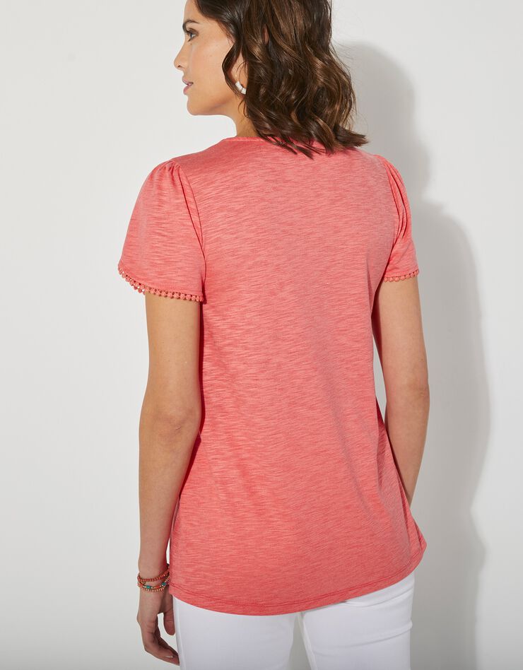 Tee-shirt coupe loose effet lin (corail)