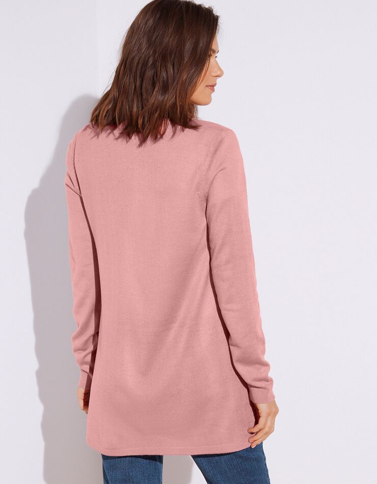 Gilet porter ouvert toucher cachemire (rose grisé) Gilet porter ouvert toucher cachemire (rose grisé)